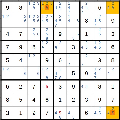 Sudoku Beispiel 1 Schritt 5 Widerspruchstechnik